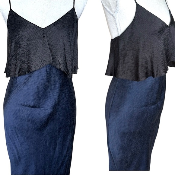 DvF Diane von Furstenberg Popover Tiered Navy Blue & Black Hammered Silk Dress - Picture 7 of 16